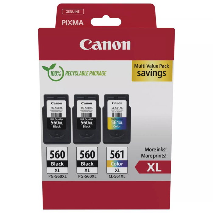 Canon Multipack de Cartuchos de Tinta Original PG-560XL + CL-561XL (2x Negro, 1x Color) Canon Multipack de Cartuchos de Tinta Original PG-560XL + CL-561XL (2x Negro, 1x Color)